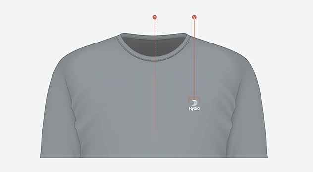 a grey t-shirt with a red ball on it