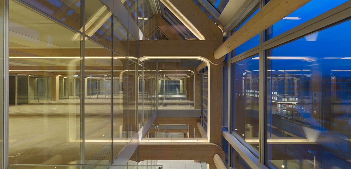 building interior with aluminium framed glass panels